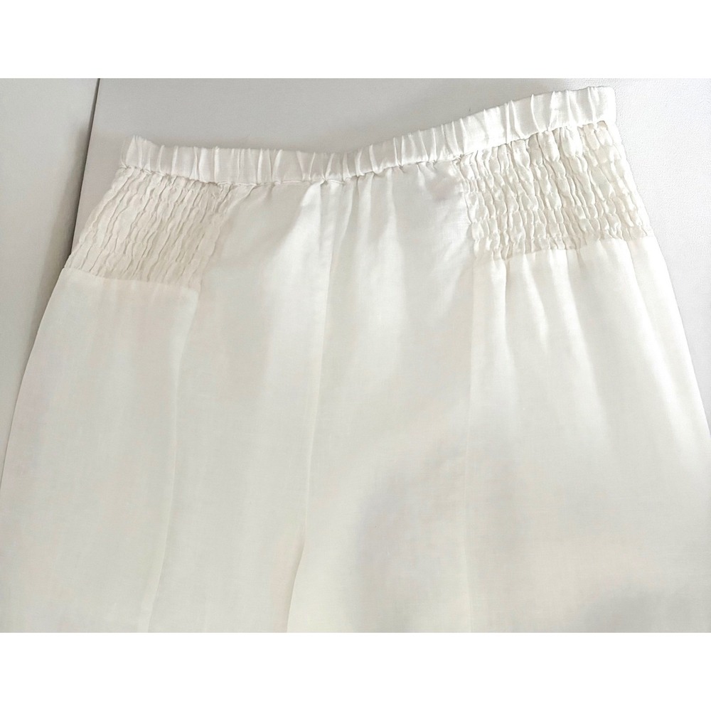 Sigrid Olsen Minimalist 100% Linen White Smocked Wide Leg Pants Size Large Beach - Picture 3 of 9